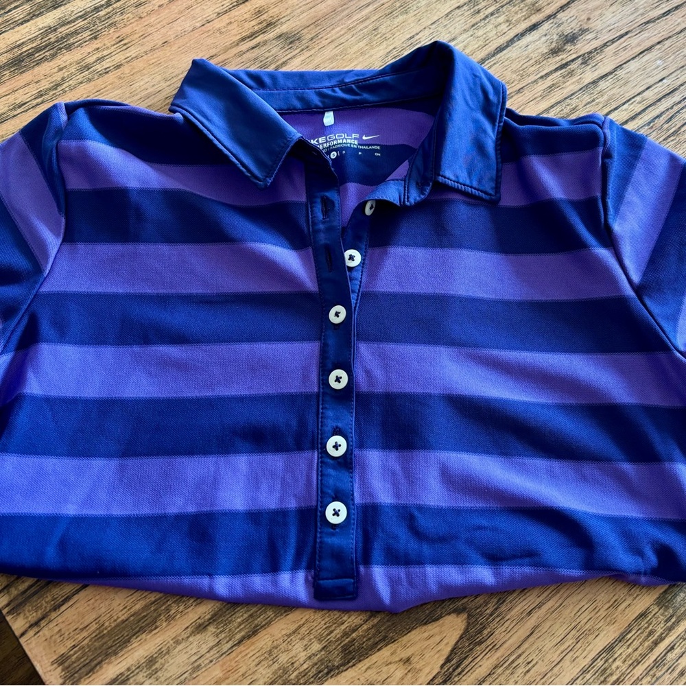 Nike Purple and Navy Striped Golf Polo